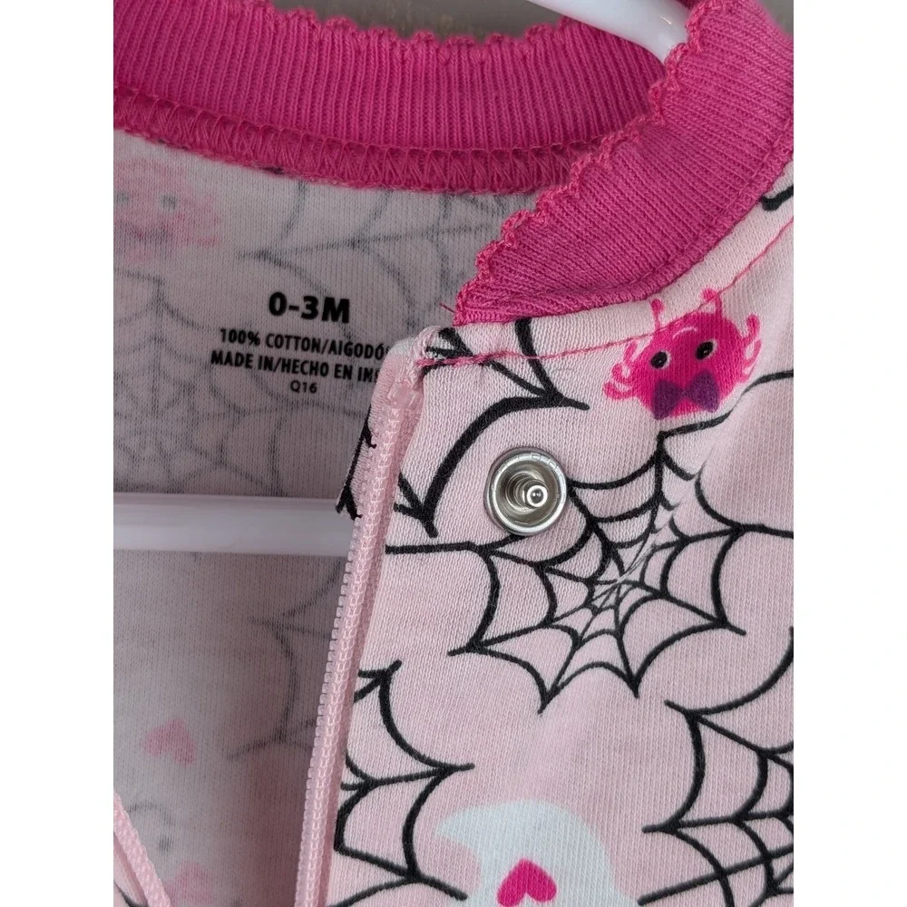 Celebration Halloween Pink Ghost Spiderweb Zip Up Footed Sleeper 0-3M NWT